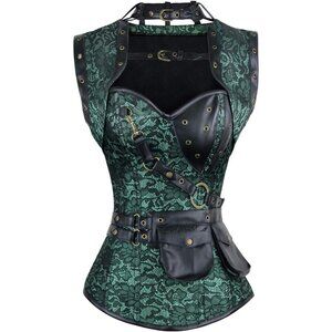 Women First Green Steampunk Vintage Spiral Steel Boned Corset Bustier